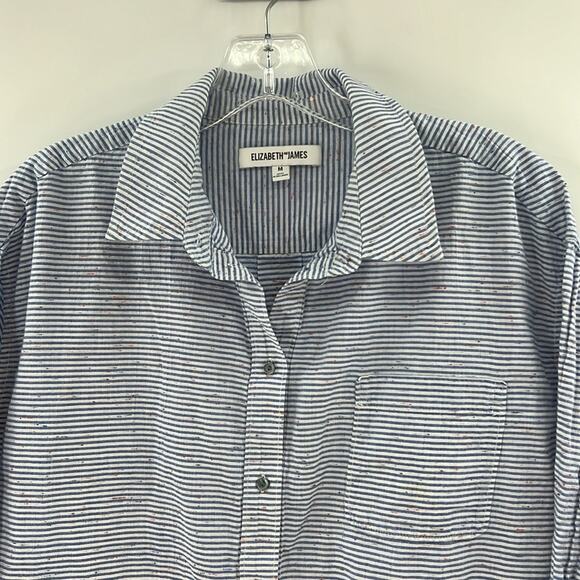Elizabeth & James Women's Stripe Button Front Long Sleeve Shirt - Blue/White - M - Picture 1 of 6